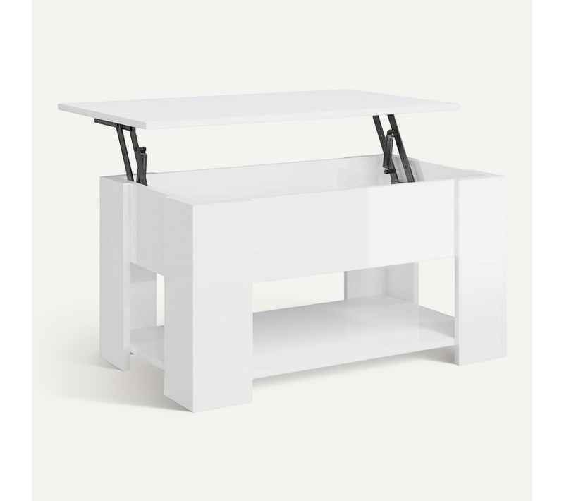 Table Basse Blanc Brillant 79x49x41 Cm Bois Contreplaqué