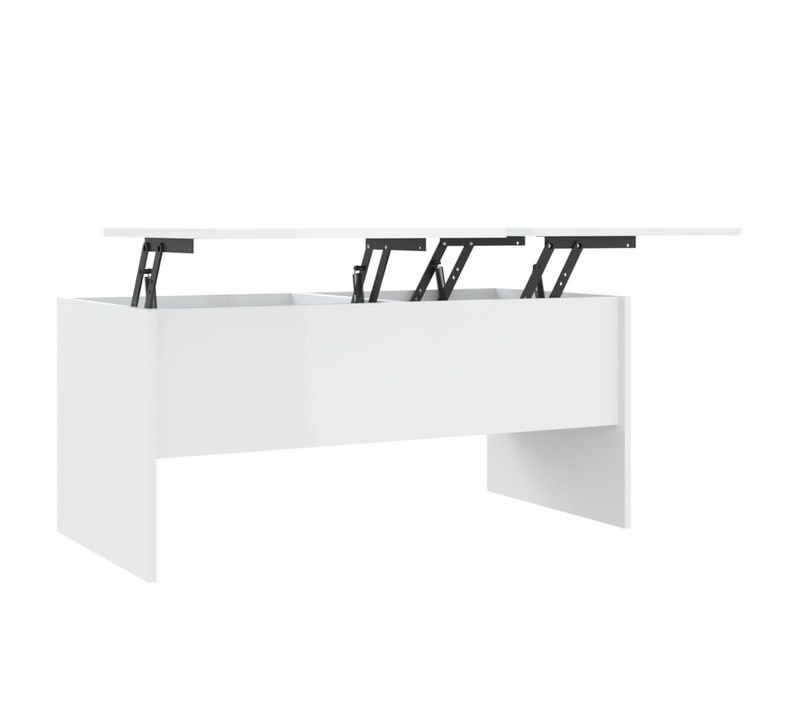 Table Basse Blanc Brillant 102x50,5x46,5 Cm Bois Contreplaqué