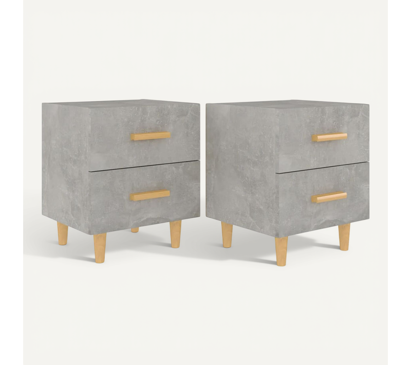 Tables De Chevet 2 Pièces Gris Béton 40x35x47,5 Cm