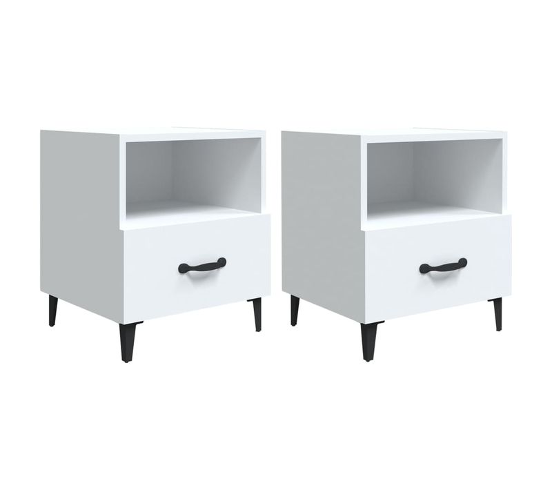 Tables De Chevet 2 Pièces Blanc Bois Contreplaqué