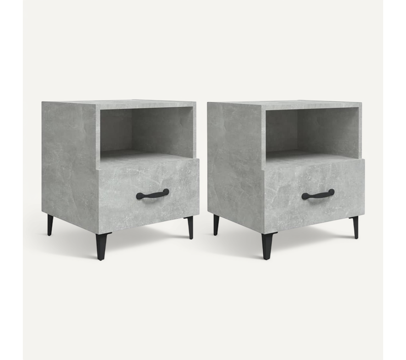 Tables De Chevet 2 Pièces Gris Béton Bois Contreplaqué