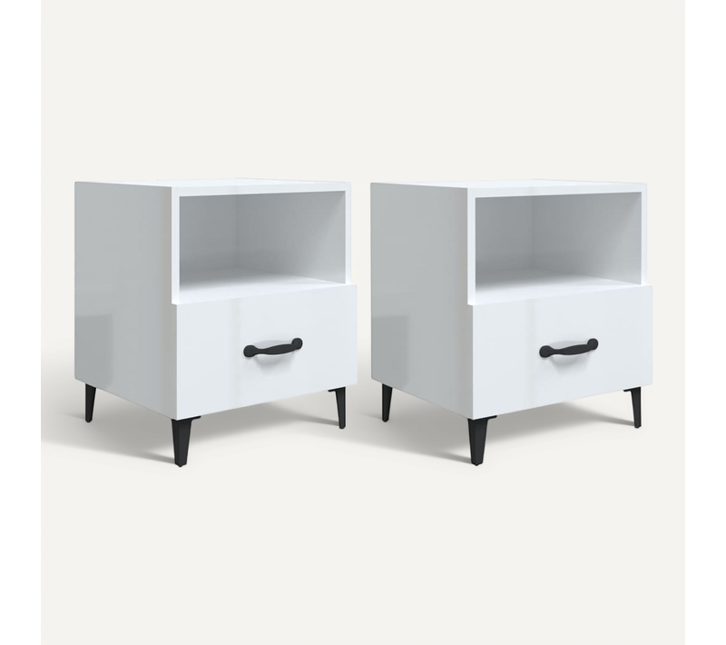 Tables De Chevet 2 Pièces Blanc Brillant Bois Contreplaqué