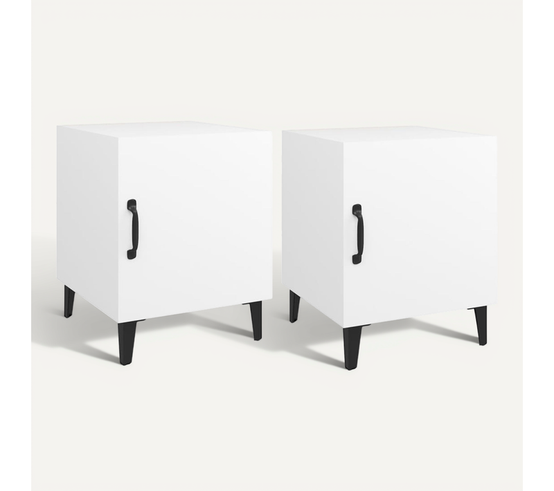 Tables De Chevet 2 Pièces Blanc Bois Contreplaqué