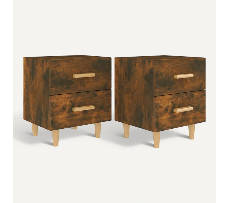 Tables De Chevet 2 Pièces Chêne Fumé 40x35x47,5 Cm