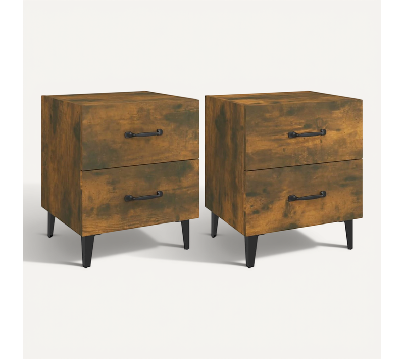 Tables De Chevet 2 Pièces Chêne Fumé 40x35x47,5 Cm