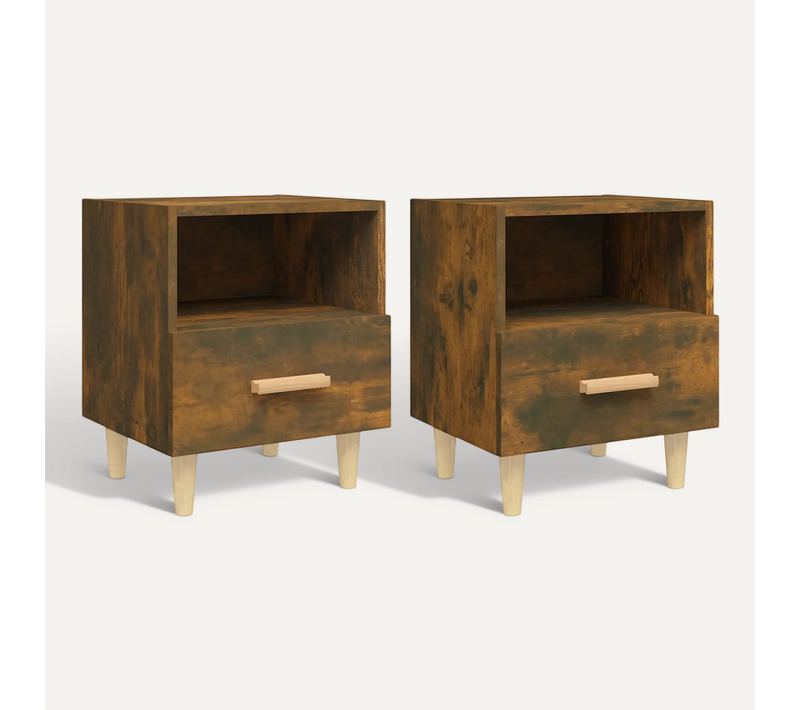 Tables De Chevet 2 Pièces Chêne Fumé 40x35x47 Cm