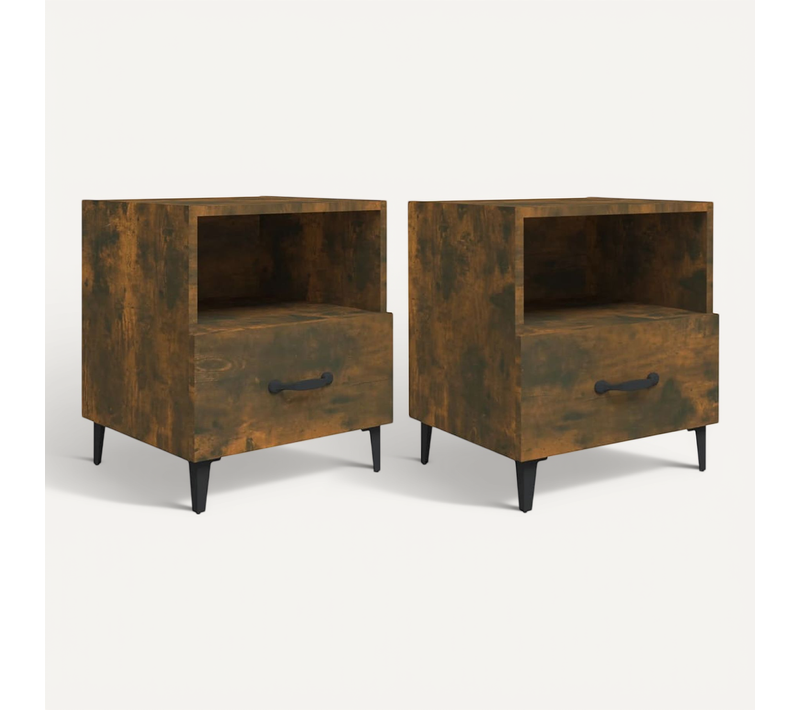 Tables De Chevet 2 Pièces Chêne Fumé Bois Contreplaqué