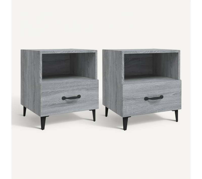 Tables De Chevet 2 Pièces Sonoma Gris Bois Contreplaqué
