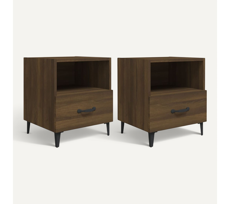 Tables De Chevet 2 Pièces Chêne Marron Bois Contreplaqué