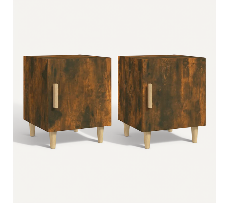 Tables De Chevet 2 Pièces Chêne Fumé Bois Contreplaqué