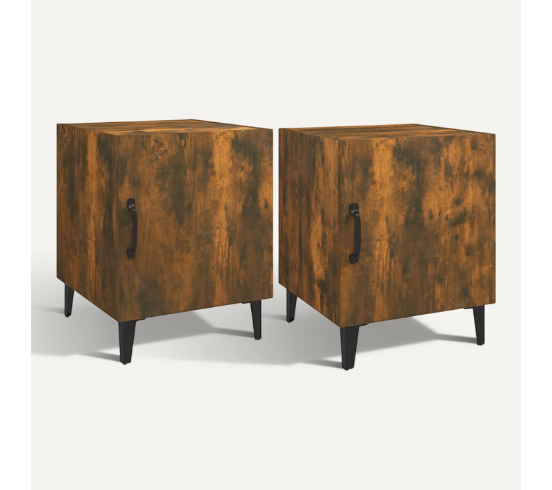 Tables De Chevet 2 Pièces Chêne Fumé Bois Contreplaqué