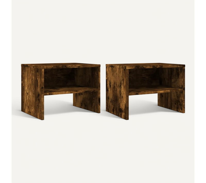 Tables De Chevet 2 Pièces Chêne Fumé 40x30x30 Cm Bois Contreplaqué