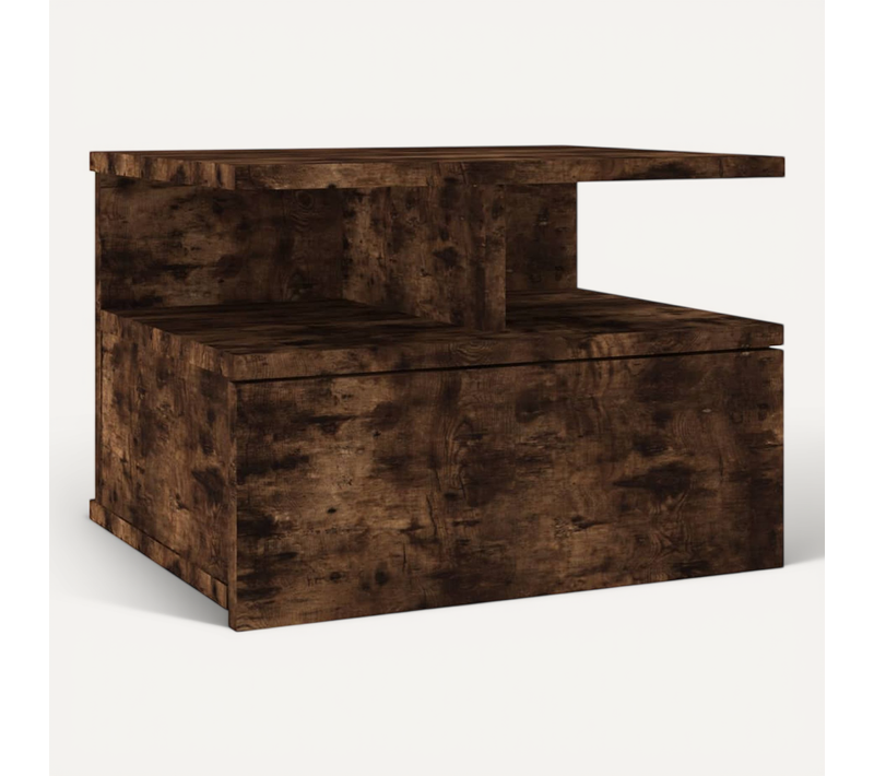 Table De Chevet Flottante Chêne Fumé 40x31x27cm Bois Contreplaqué