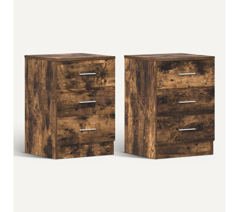 Tables De Chevet 2 Pièces Chêne Fumé 38x35x56 Cm Bois Contreplaqué