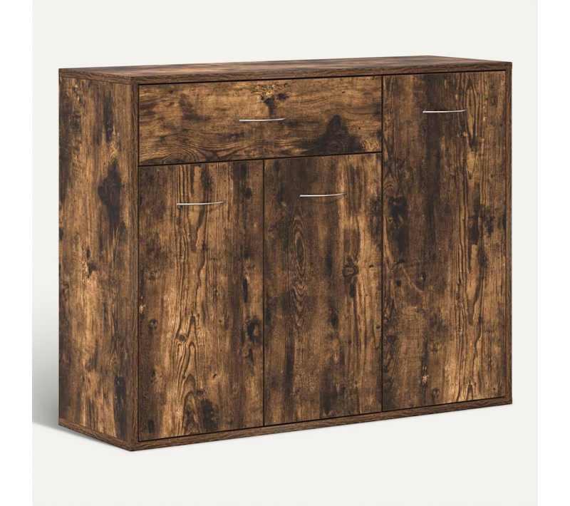 Buffet Avec Rangement 4 Zones Chêne Fumé 88x30x70 Cm Bois Contreplaqué