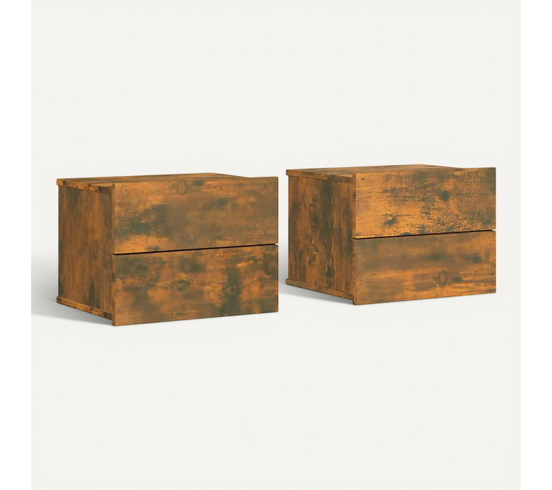Tables De Chevet 2 Pièces Chêne Fumé 40x30x30 Cm Bois Contreplaqué