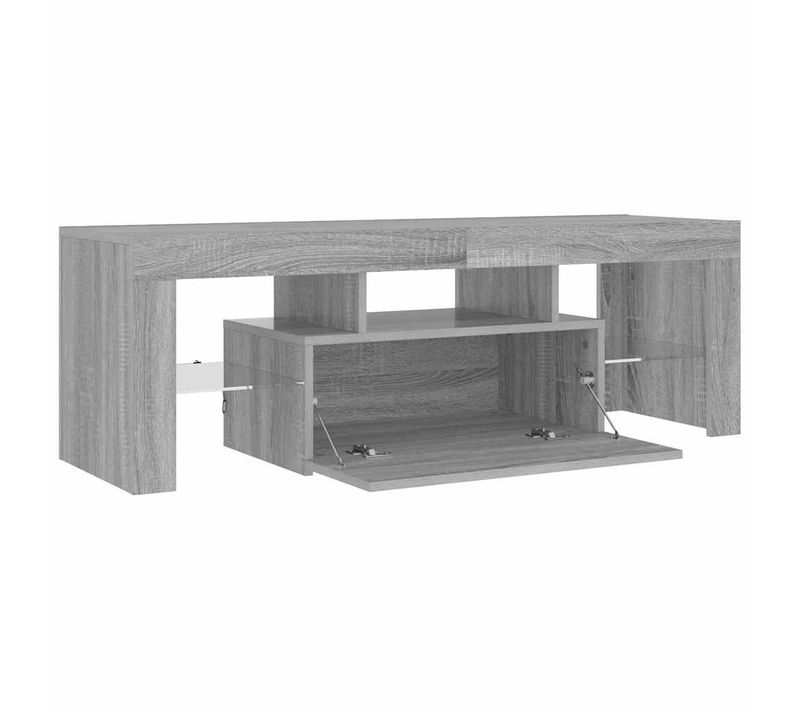 Meuble TV En Bois Contreplaqué Sonoma Gris 120x35x40 Cm Avec Éclairage LED Rvb Et Rangement