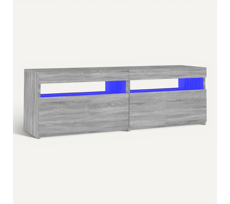 Meuble TV En Bois Contreplaqué Sonoma Gris Avec Lumières LED Rvb Et Connecteur USB