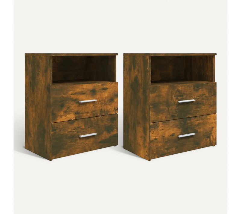 Tables De Chevet 2 Pièces Chêne Fumé 50x32x60 Cm