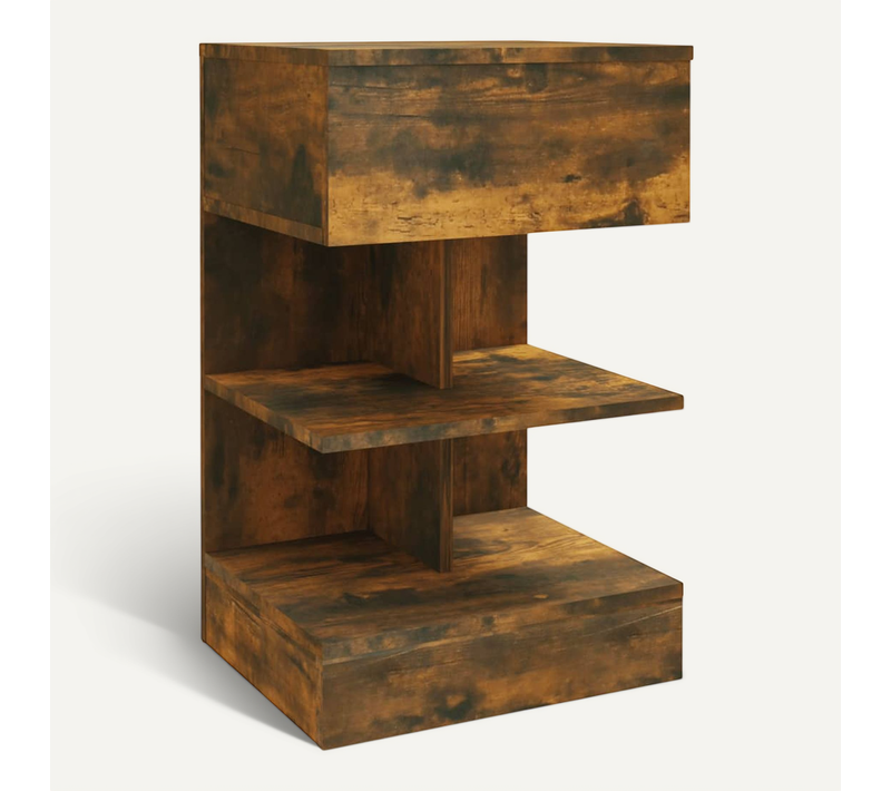 Table De Chevet Chêne Fumé 40x35x65 Cm Bois Contreplaqué