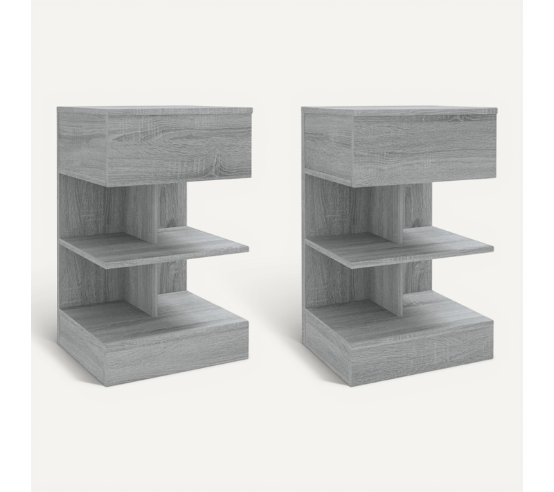 Tables De Chevet 2 Pièces Sonoma Gris 40x35x65cm Bois Contreplaqué