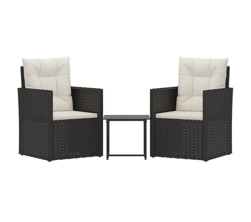 Mobilier D'extérieur 3 Pièces Avec Coussins Résine Tressée Noir
