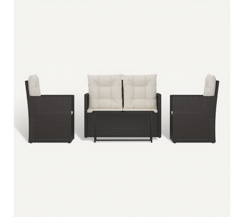 Mobilier D'extérieur 4 Pièces Avec Coussins Résine Tressée Noir Accoudoirs Réglables