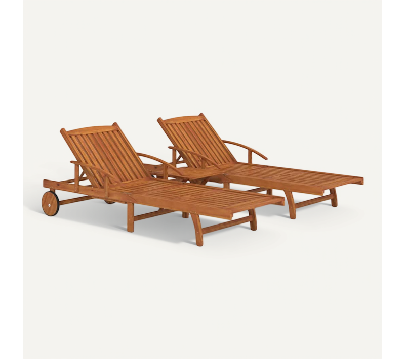 Ensemble De Chaises Longues 2 Pièces Avec Table Bois D'acacia Massif Siège Jardin Extérieur