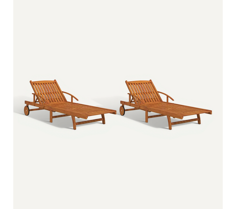 Chaises Longues 2 Pièces Avec Dossier Repose-pieds Réglable Bois D'acacia Solide Siège Transat