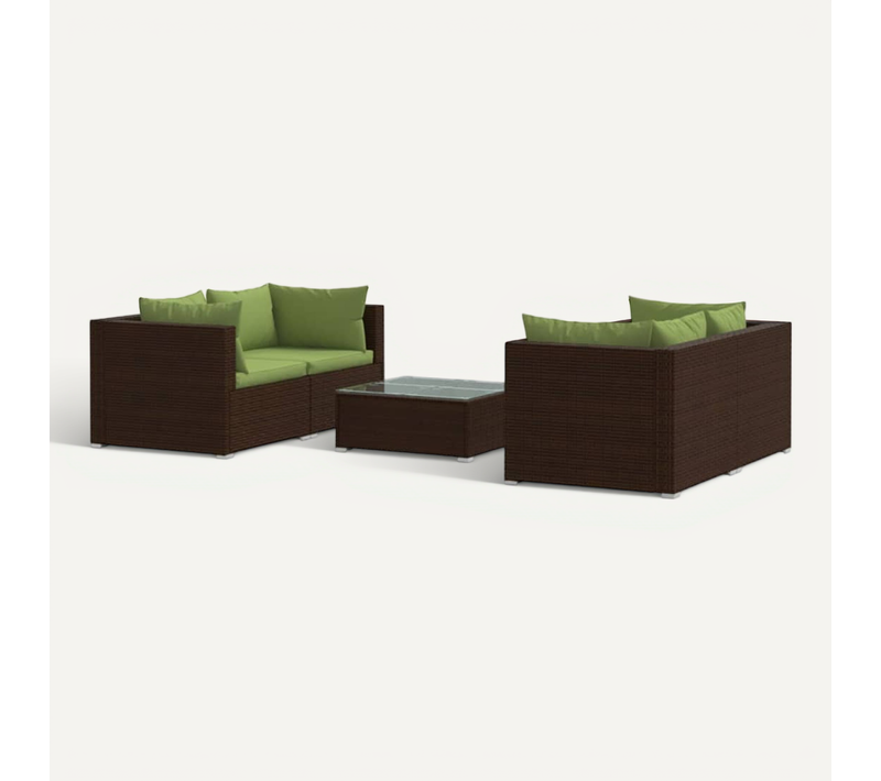 Salon De Jardin 5 Pièces Avec Coussins Résine Tressée Marron Accoudoirs Réglables
