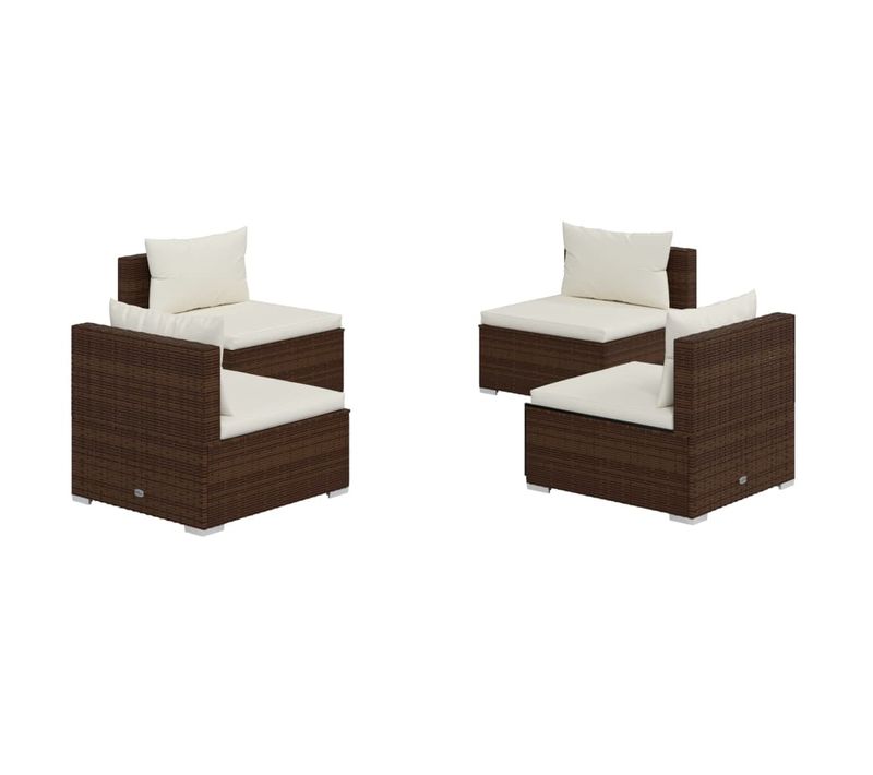 Salon De Jardin 4 PCs Avec Coussins Résine Tressée Marron