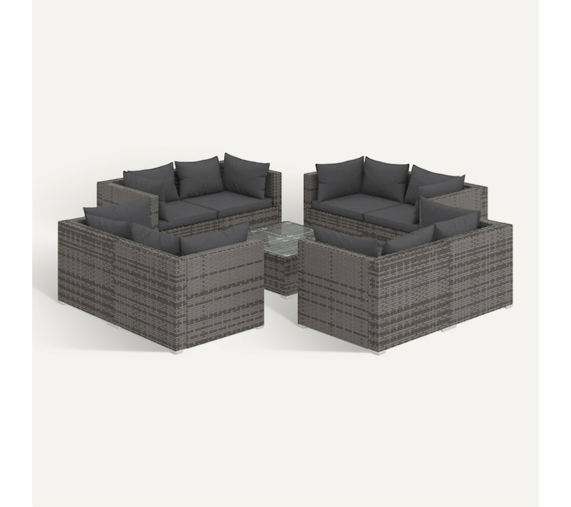 Salon De Jardin 9 Pièces Avec Coussins Résine Tressée Gris Mobilier Ensemble De Meubles Patio