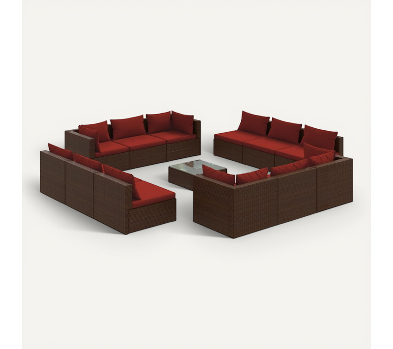 Salon De Jardin 13 Pièces Avec Coussins Résine Tressée Marron Modulaire