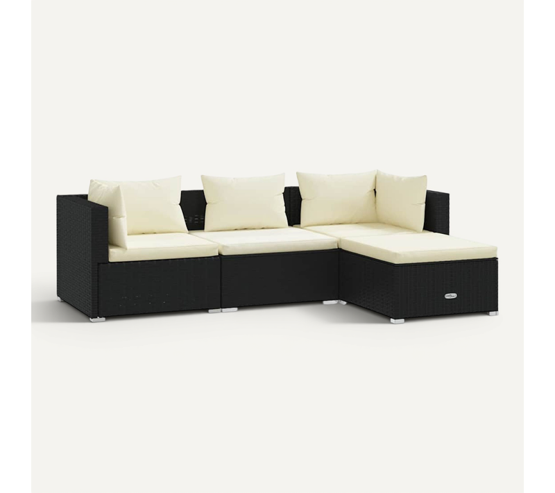 Salon De Jardin 4 Pièces Avec Coussins Résine Tressée Noir Modulaire