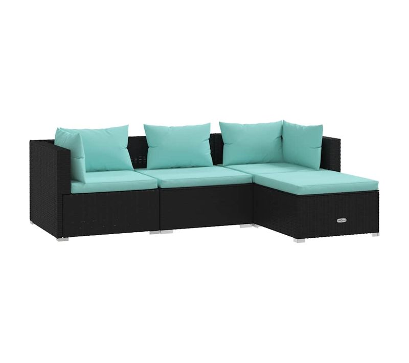 Salon De Jardin 4 Pièces Avec Coussins Résine Tressée Noir