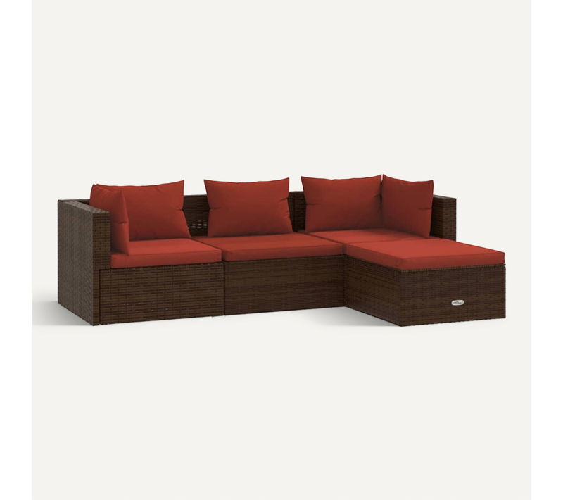 Salon De Jardin 4 Pièces Avec Coussins Résine Tressée Marron Modulaire