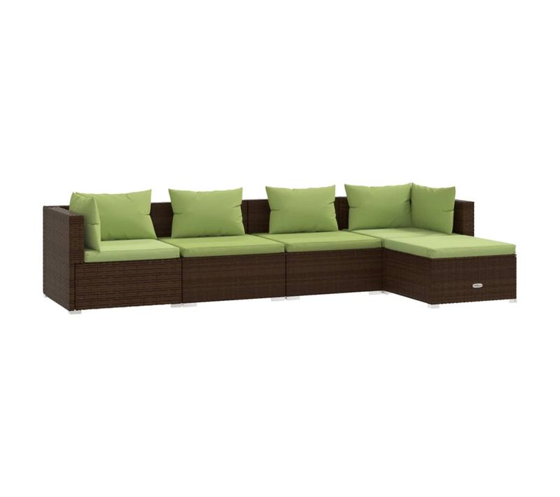 Salon De Jardin 5 Pièces Avec Coussins Résine Tressée Marron Modulaire