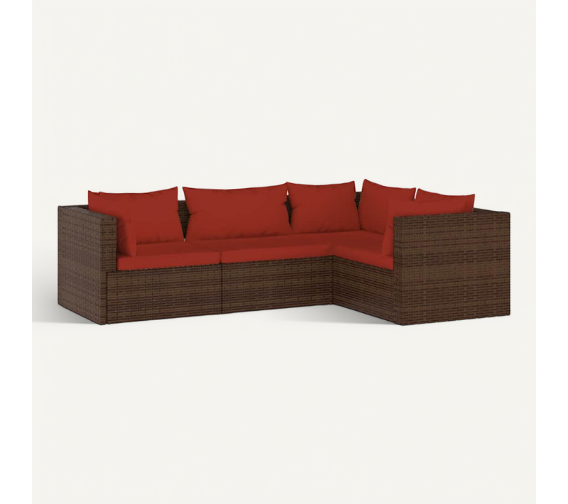 Salon De Jardin 4 Pièces Avec Coussins Résine Tressée Marron Design Modulaire