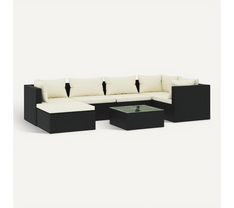 Salon De Jardin 7 Pièces Avec Coussins Résine Tressée Noir Mobilier Ensemble De Meubles Patio