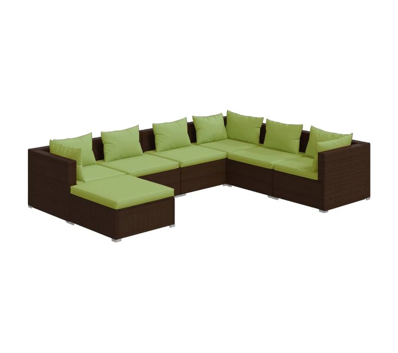 Salon De Jardin 7 Pièces Avec Coussins Résine Tressée Marron