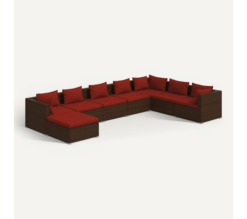 Salon De Jardin 8 Pièces Avec Coussins Résine Tressée Marron Modulaire