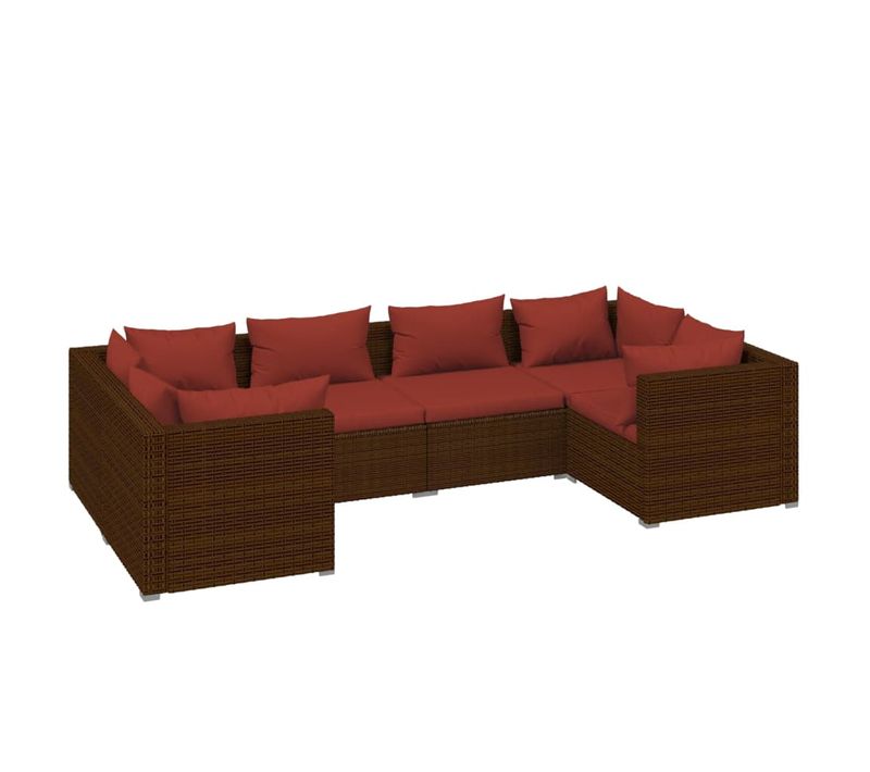 Salon De Jardin 6 PCs Avec Coussins Résine Tressée Marron