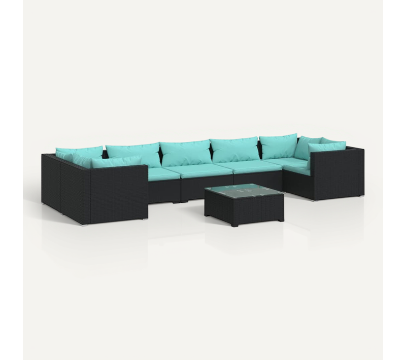 Salon De Jardin 8 Pièces Avec Coussins Résine Tressée Noir Modulaire
