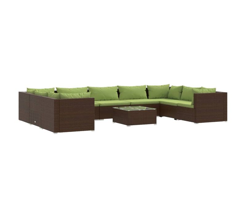 Salon De Jardin 10 Pièces Avec Coussins Résine Tressée Marron Modulaire