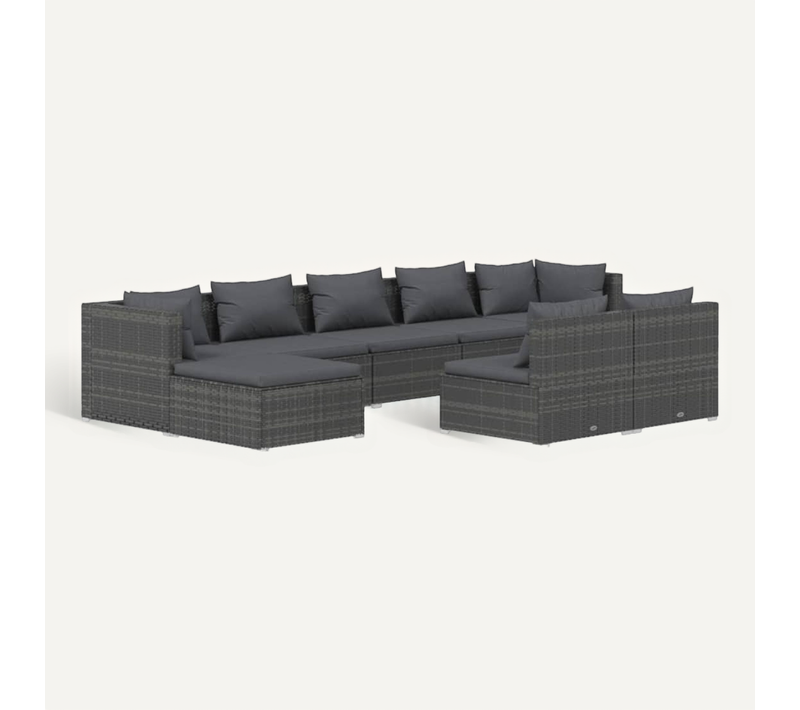 Salon De Jardin 9 Pièces Avec Coussins Gris Résine Tressée