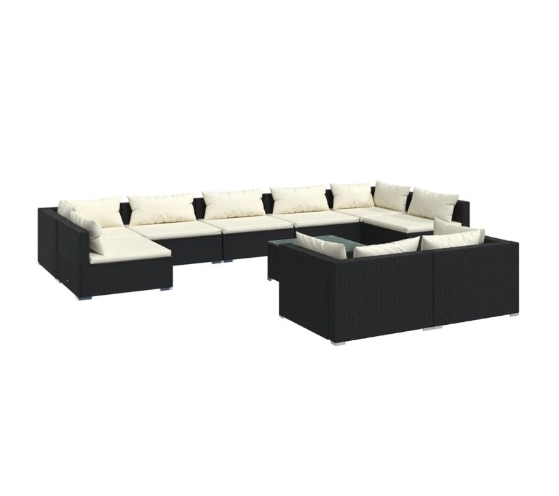 Salon De Jardin 10 PCs Avec Coussins Noir Résine Tressée