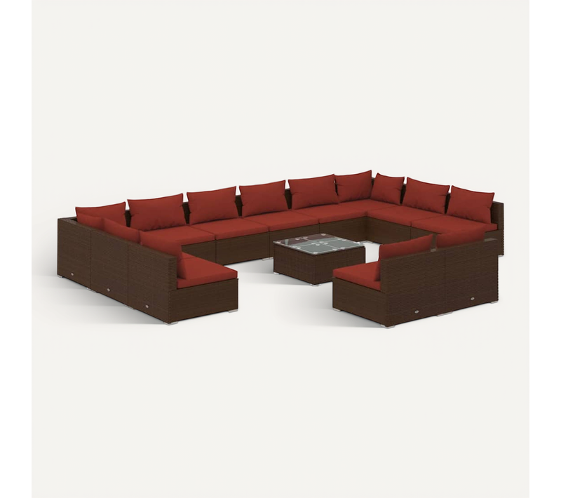 Salon De Jardin 13 PCs Avec Coussins Marron Résine Tressée