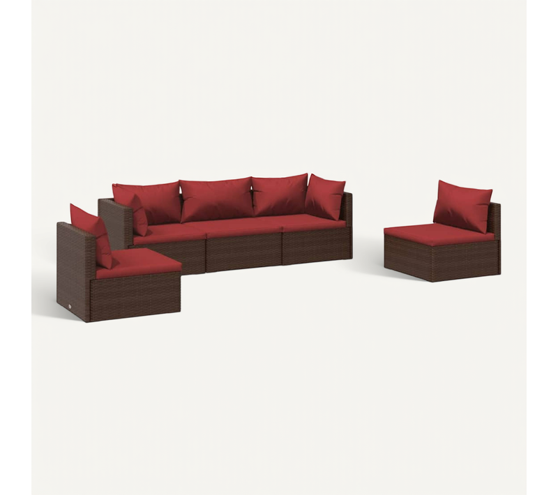 Salon De Jardin 5 Pièces Avec Coussins Résine Tressée Marron Modulaire