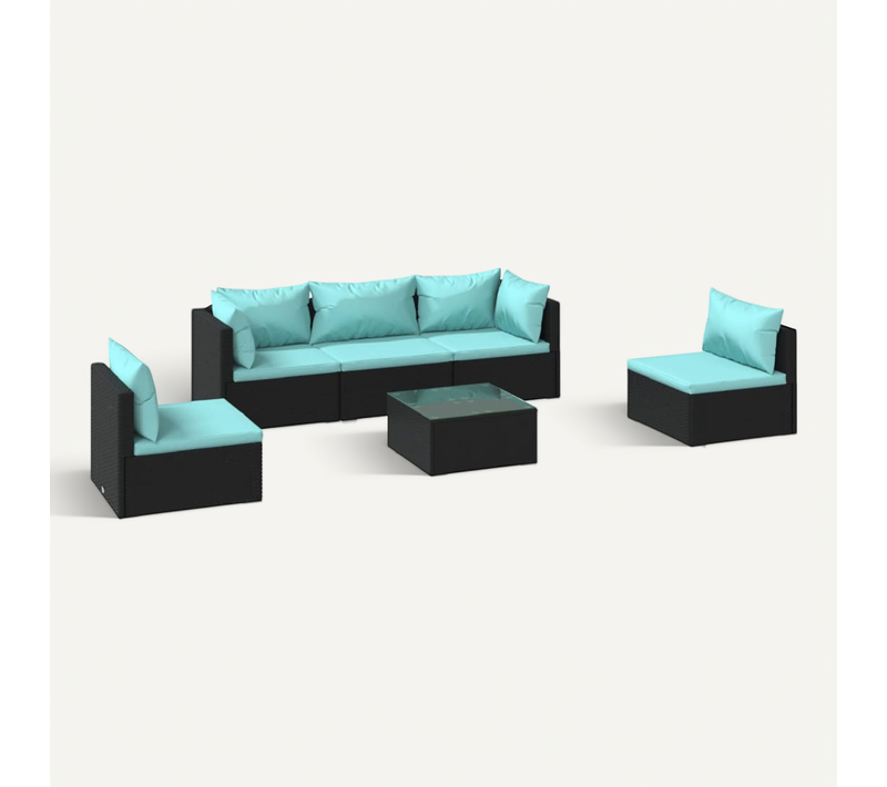 Salon De Jardin 6 Pièces Avec Coussins Résine Tressée Noir Modulaire