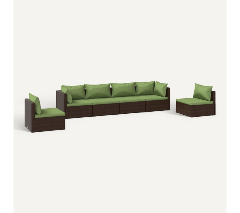Salon De Jardin 6 PCs Avec Coussins Résine Tressée Marron